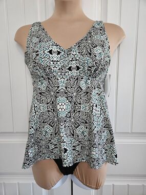 Swimsuits For All 2 Piece Mint Medallion Tankini Set Size 16 Black & Green NWT